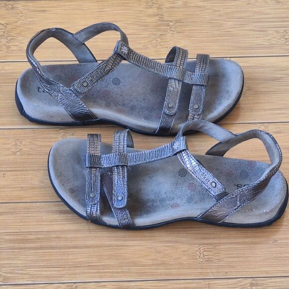Taos Trophy Leather Supportive Sandals 7 Bronze Metallic - Picture 3 of 16